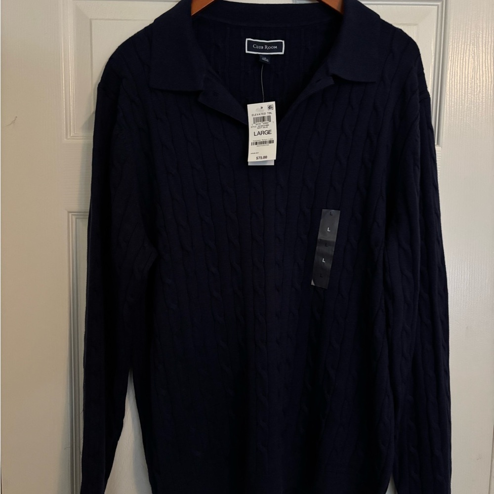 Club Room Men's Navy Cable Knit Crewneck Sweater